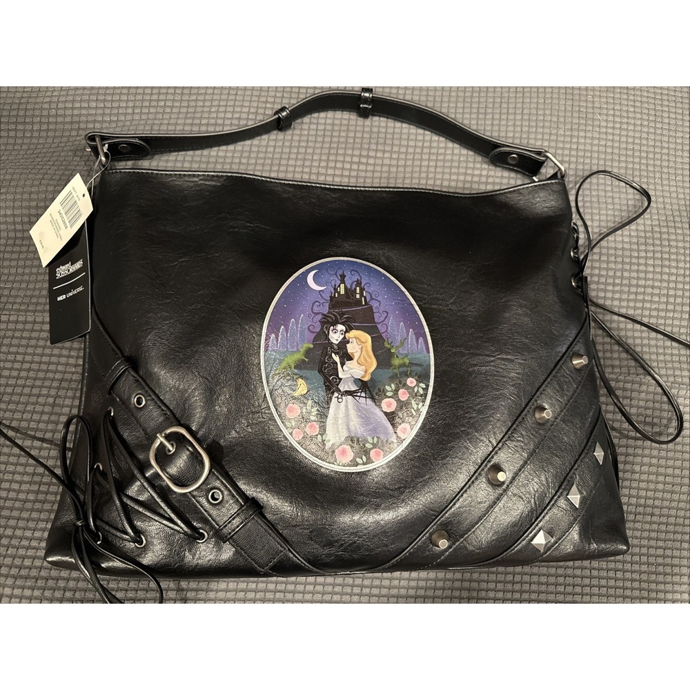 Hot Topic Hobo Bag Women Large Black NEW Edward Scissorhands Studded Buckle